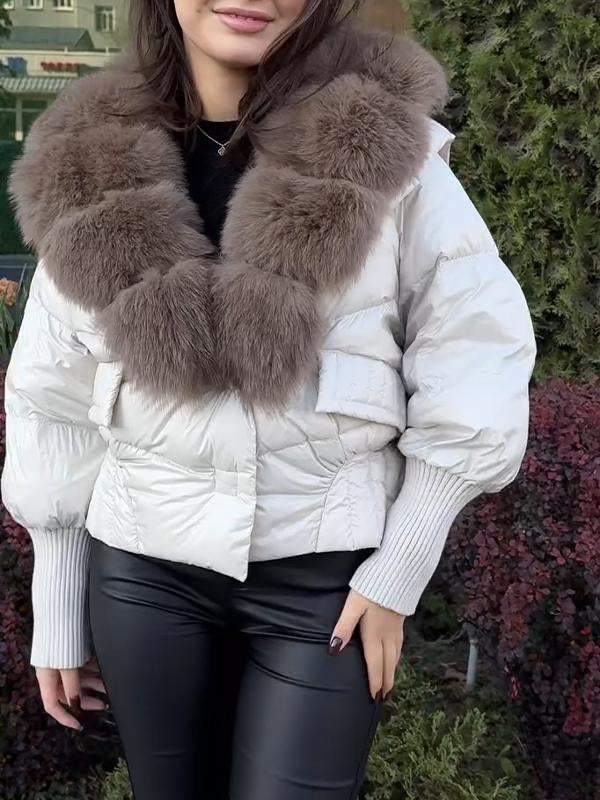 Women's Fur Lapel Patchwork Sleeve Short Cotton Coat