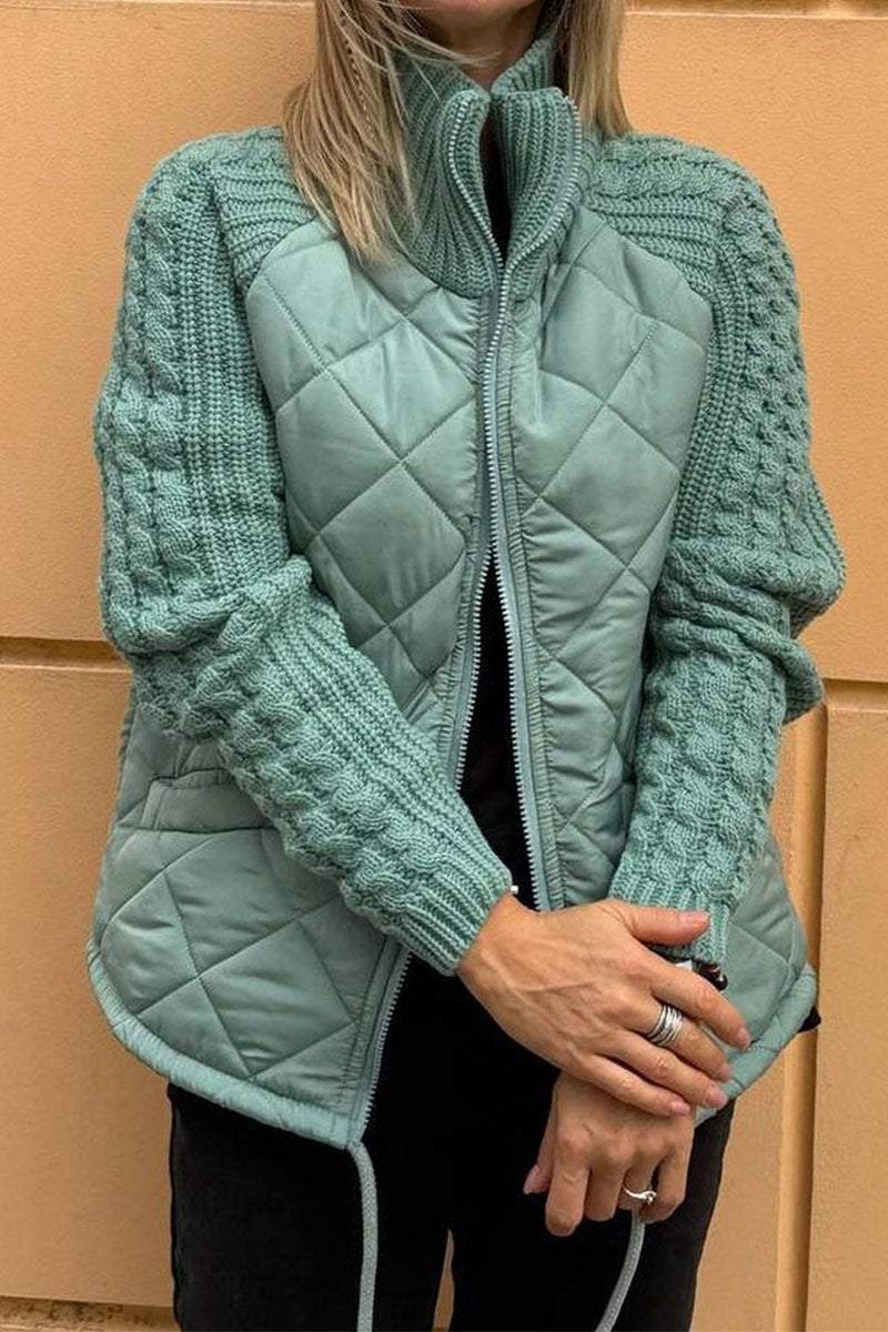 Women's Casual Solid Color Knitted Patchwork Zipped Jacket