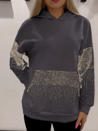 Women's Hooded Long-sleeved Rhinestone Sweatshirt