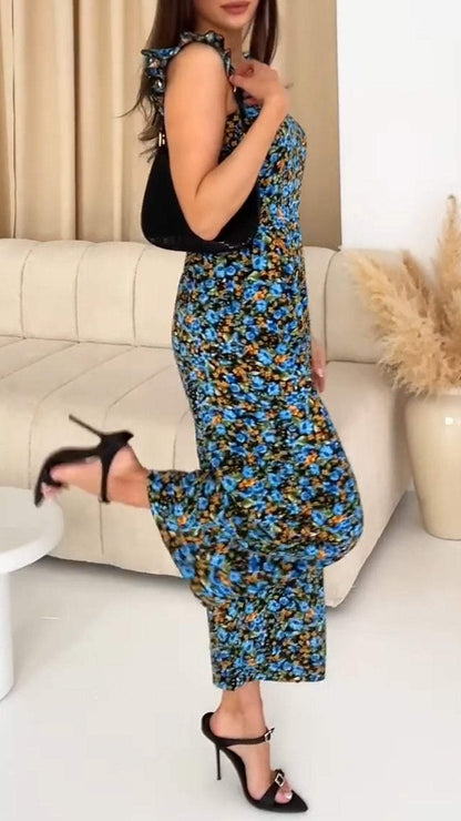 Women's V-neck Sleeveless Printed Casual Jumpsuit