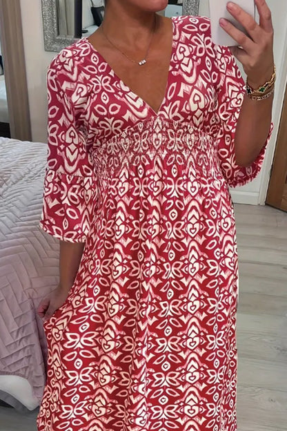 Women Spring and summer printed V-neck dress