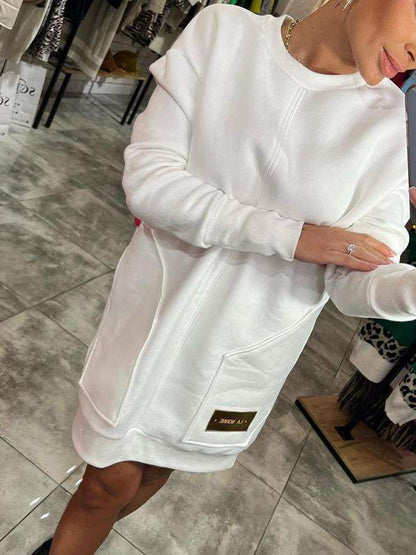 Women's Round Neck Long Sleeve Sweater Dress