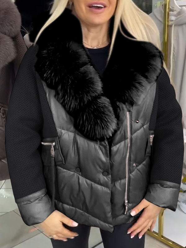 Women's Fur Collar Patchwork Hooded Coat