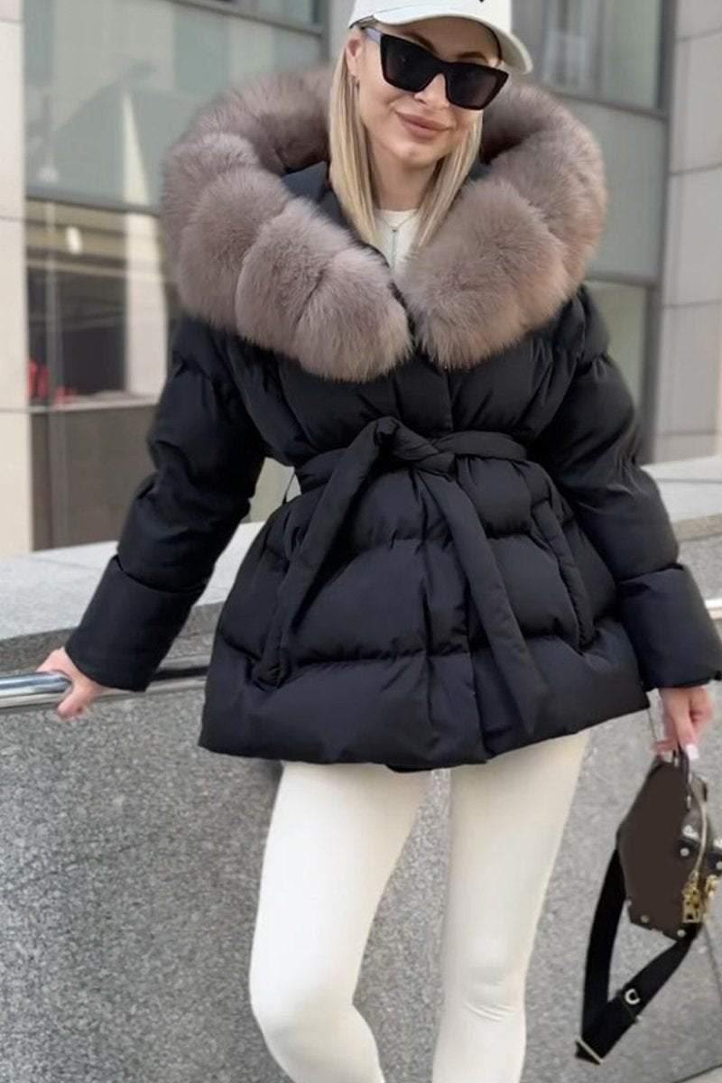 Women's Casual Hooded Short Fur Collar Cotton Coat