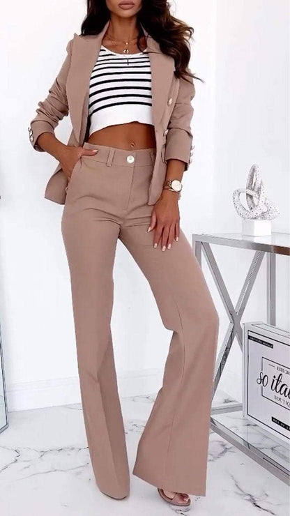 Women Lapel Casual Suit Mid-sleeve Two-piece Suit