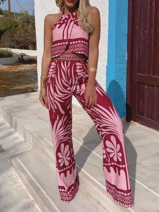 Women's Printed Irregular Tops and Pants Two-piece Set