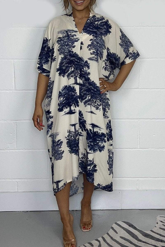 Women's Summer Tree Printed Oversize Midi Dress