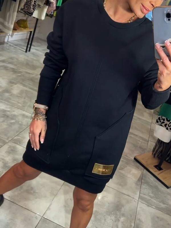 Women's Round Neck Long Sleeve Sweater Dress