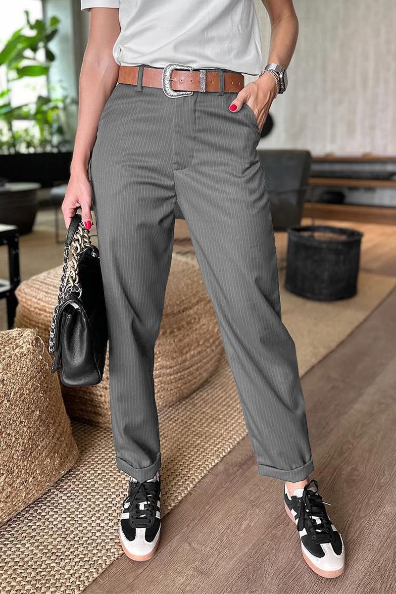 Women's Casual Striped Cropped Suit Pants