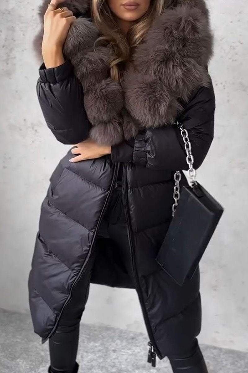 Women's Hooded Fur Collar Long Coat