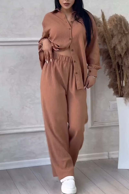 Women Casual solid color two-piece set