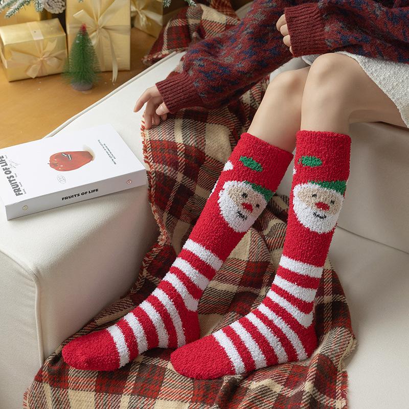 Women's Christmas Non-shedding thickened coral fleece stockings