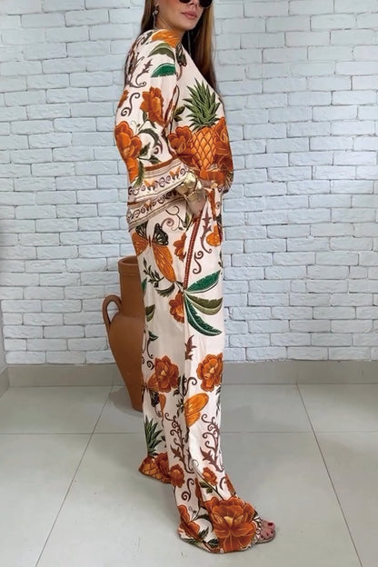 Women's printed satin suit