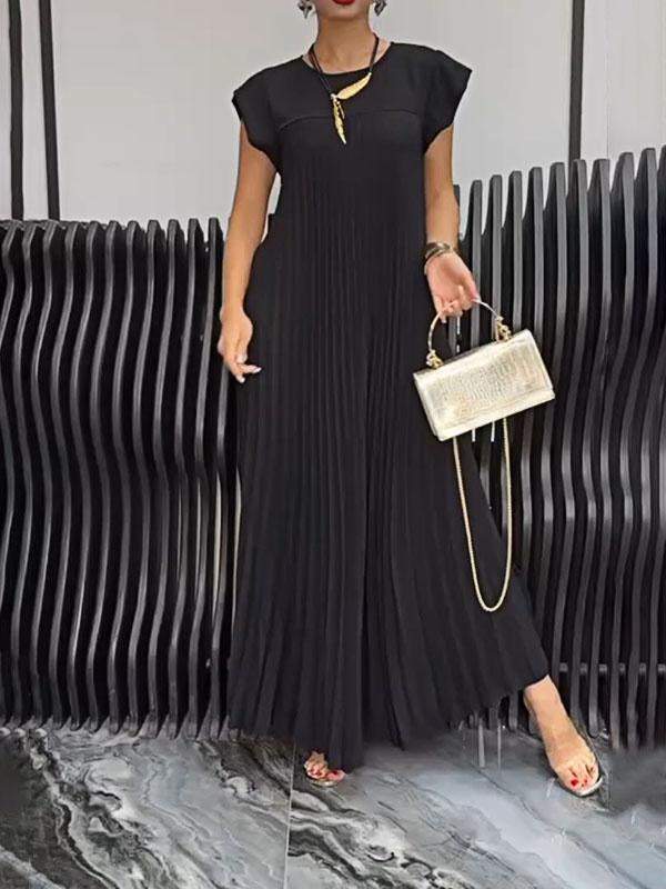 Solid Color Pleated Hem Loose Dress