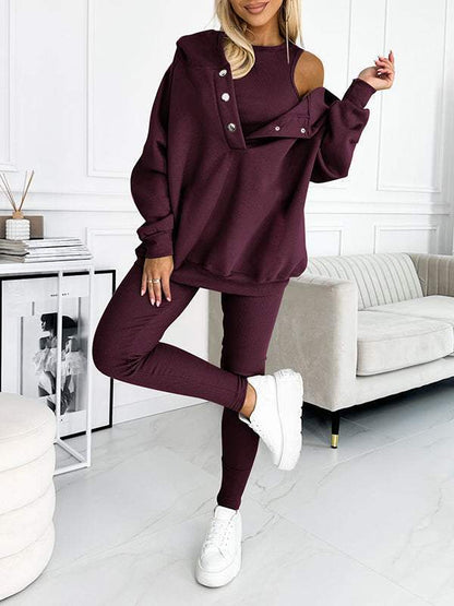 Women Fall&Winter Hooded Casual and Comfortable Sweatshirt Suit