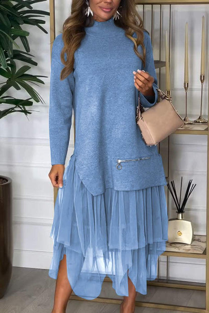 Women's Casual Solid Color Mesh Patchwork Dress