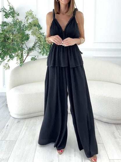 Women's Chiffon Patchwork Top & Pants Two-piece Set