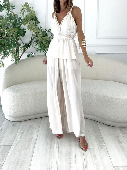 Women's Chiffon Patchwork Top & Pants Two-piece Set