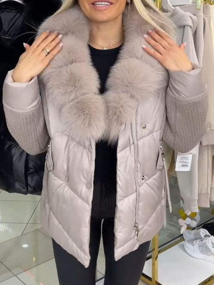 Women's Fur Collar Patchwork Hooded Coat