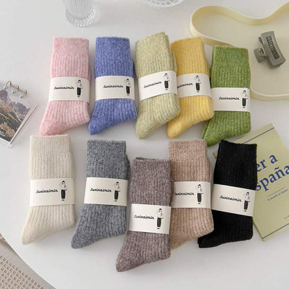 drawstring socks solid color warm mid-rise socks women