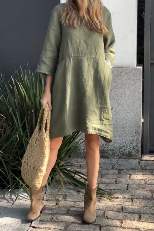 Women Casual solid color cotton and linen dress