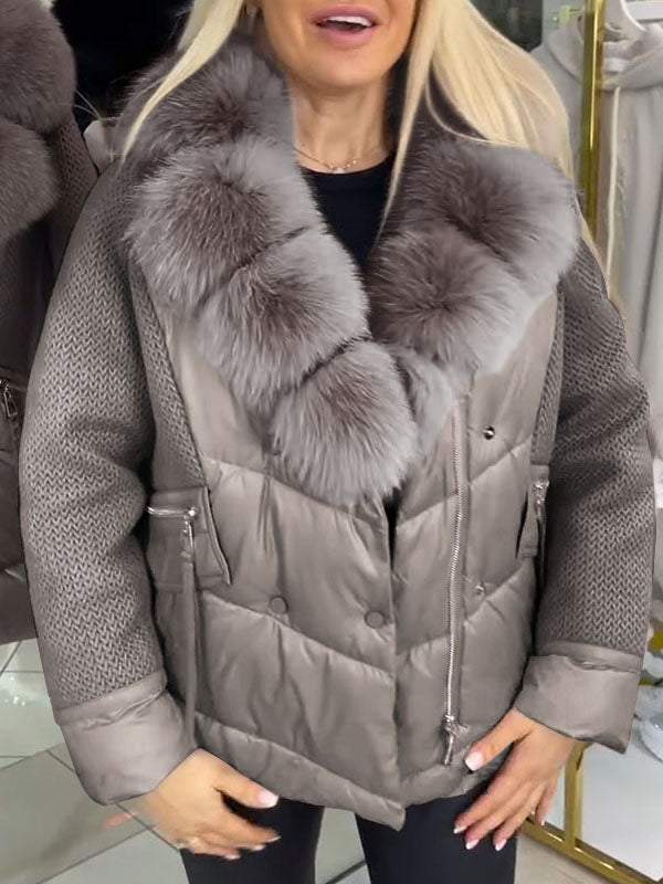 Women's Fur Collar Patchwork Hooded Coat