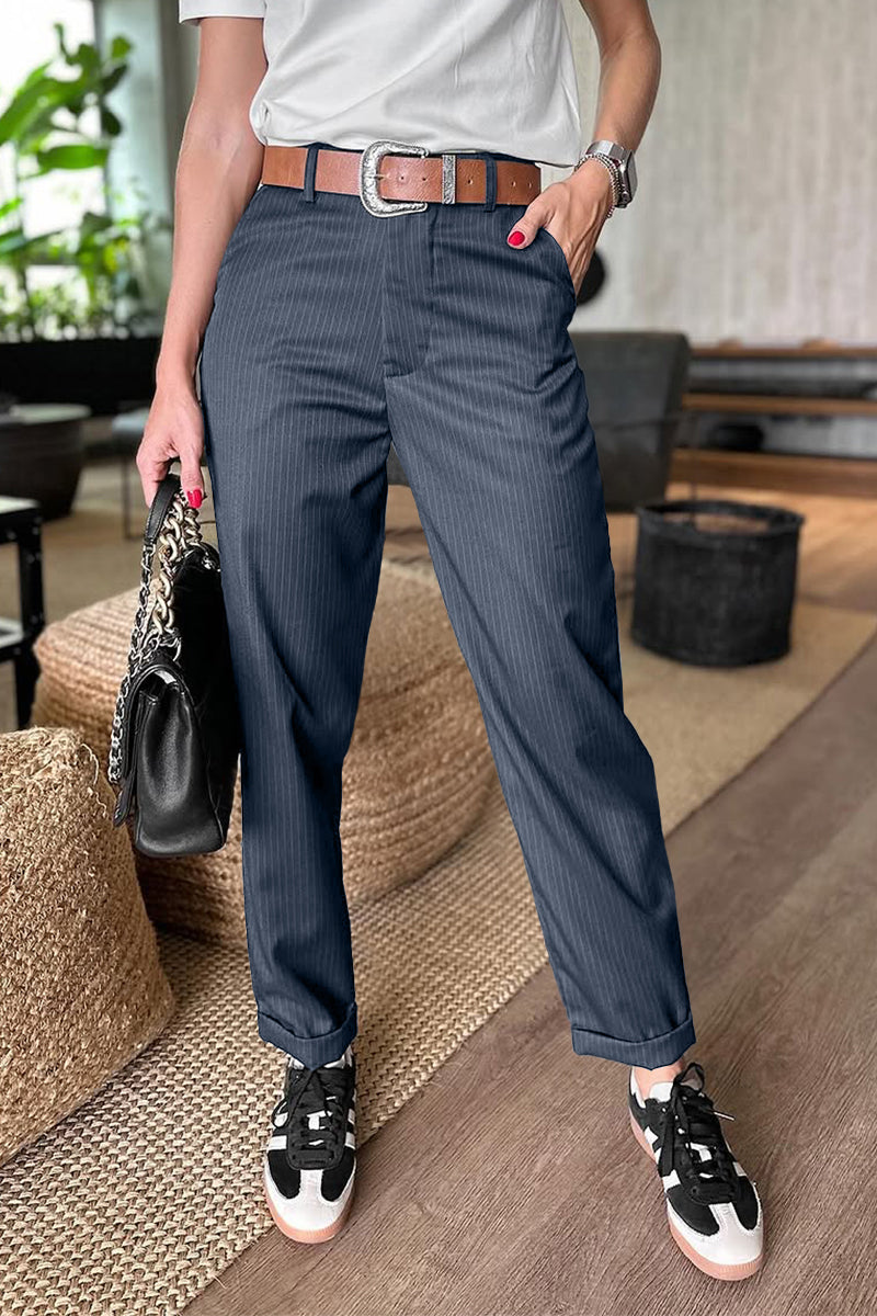 Women's Casual Striped Cropped Suit Pants