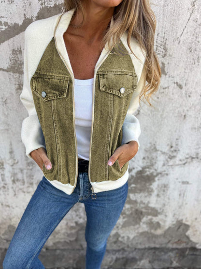 Women Winter Casual V-neck Zipper Jacket