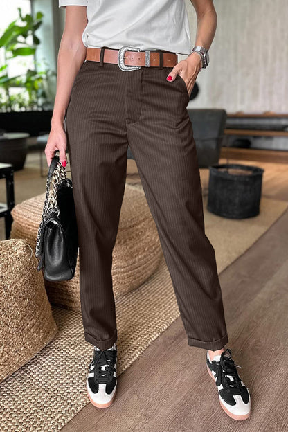 Women's Casual Striped Cropped Suit Pants