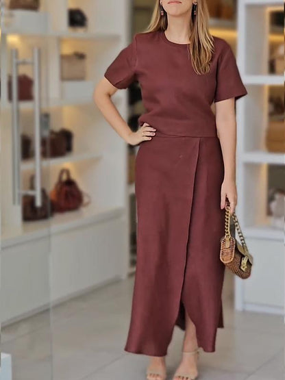 Women Elegant Casual Cotton and Linen Two-piece Set