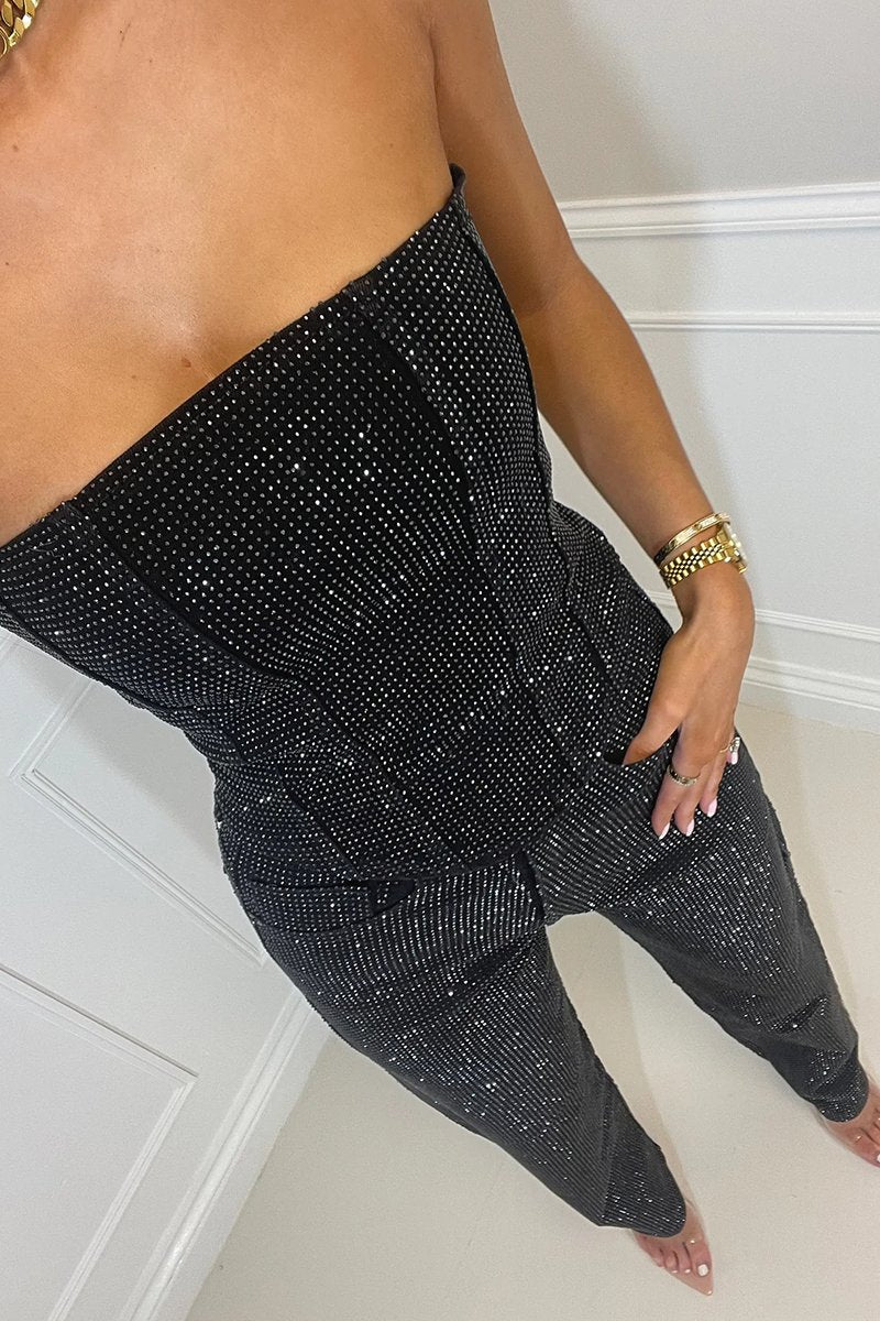 Women's Sexy Off-shoulder Sparkling Diamond Pants Suit